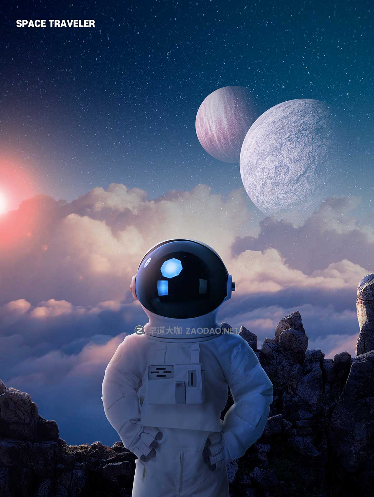16款未来科幻太空宇宙行星宇航员主视觉KV海报设计PSD模板素材源文件 Astronaut In Space Sale Poster Template插图14