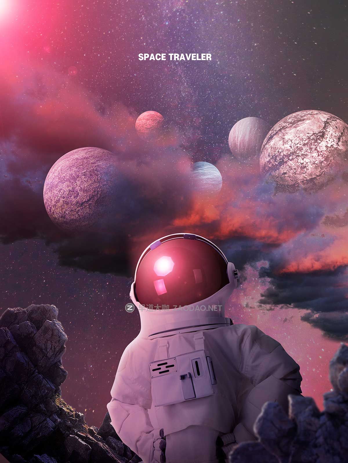 16款未来科幻太空宇宙行星宇航员主视觉KV海报设计PSD模板素材源文件 Astronaut In Space Sale Poster Template插图15