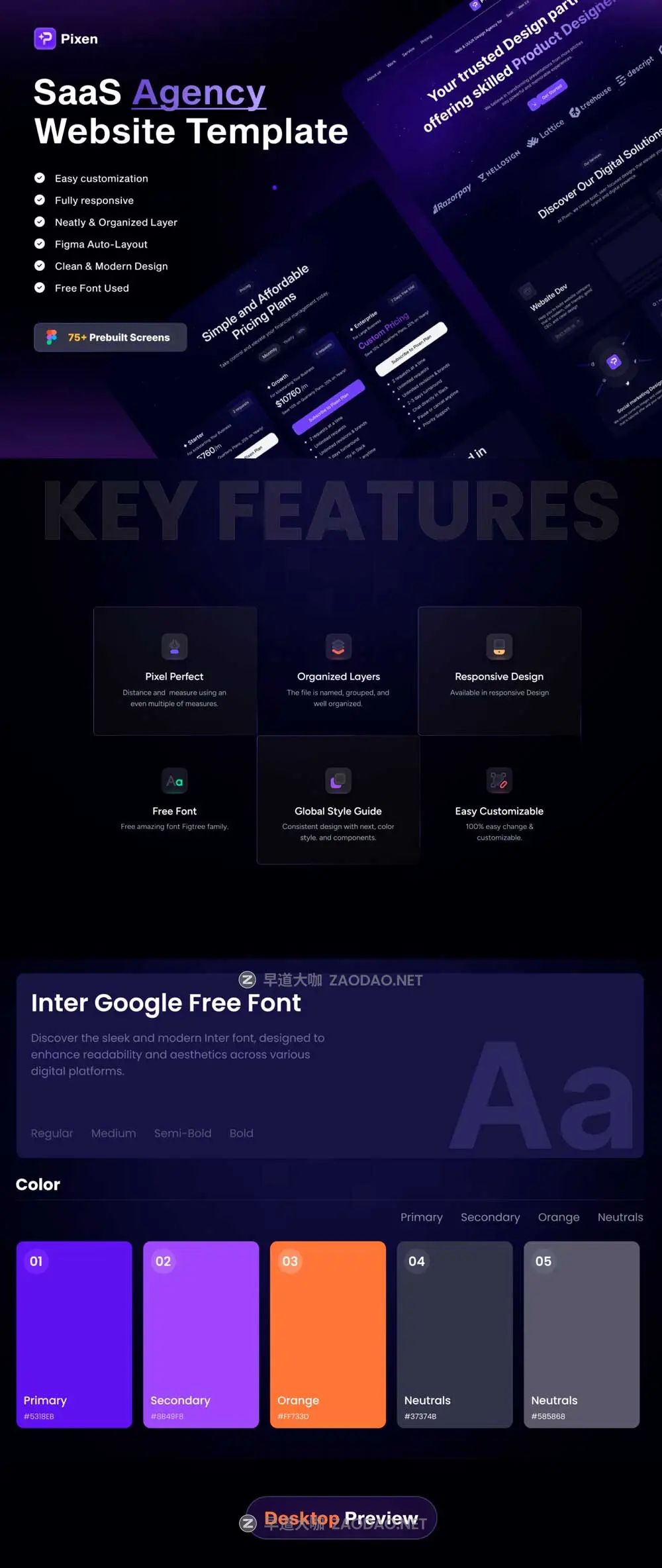 75+屏响应式暗黑系数字科技网络服务网站WEB UI界面设计Figma模板素材 Pixen – Digital Agency Website Template插图7 75+屏响应式暗黑系数字科技网络服务网站WEB UI界面设计Figma模板素材 Pixen – Digital Agency Website Template插图7