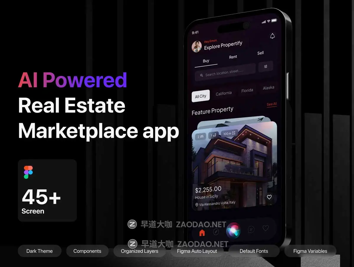 45+屏高级双配色Ai智能房地产房屋出售租赁软件APP UI界面设计Figma模板 Ai Powered Propertify Real Estate Marketplace App UI Kit插图1 45+屏高级双配色Ai智能房地产房屋出售租赁软件APP UI界面设计Figma模板 Ai Powered Propertify Real Estate Marketplace App UI Kit插图1