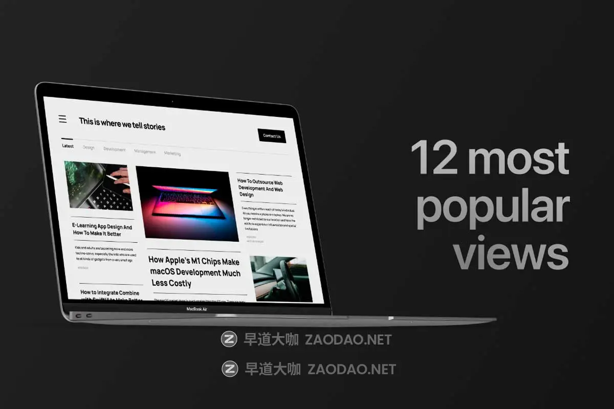 12款暗黑系网站UI界面设计苹果MacBook Air笔记本电脑展示效果图PSD样机模板 12 Most Popular MacBook Air Mockups插图3 12款暗黑系网站UI界面设计苹果MacBook Air笔记本电脑展示效果图PSD样机模板 12 Most Popular MacBook Air Mockups插图3