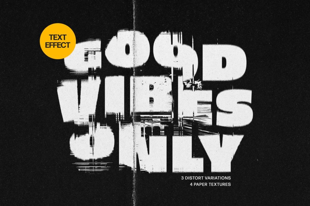 故障毛刺失真文本照片效果ps特效滤镜样机 Glitched Distortion Text Effect插图