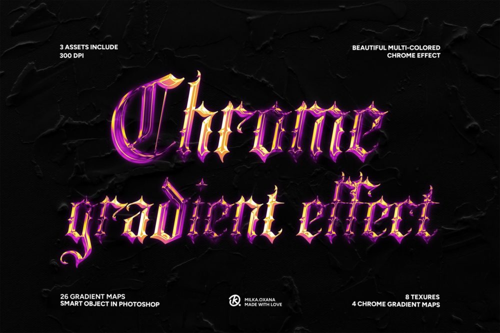 复古y2k金属渐变文本效果ps特效滤镜样机素材 Gradient Chrome Text Effect插图