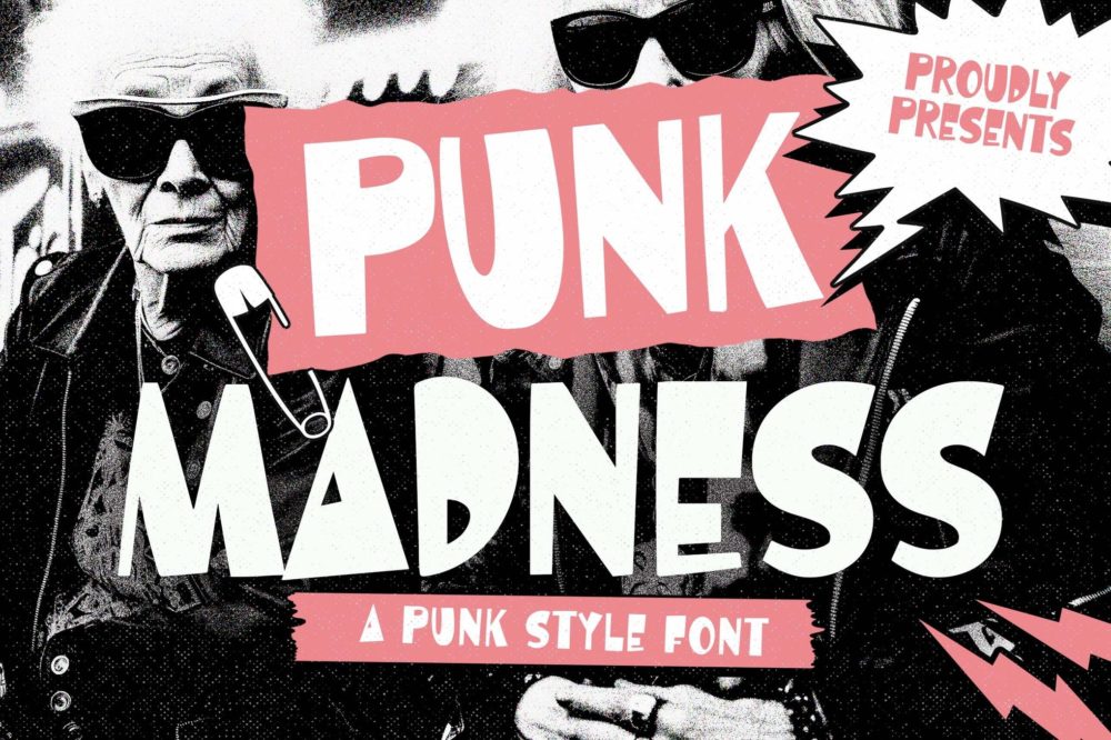时尚摇滚朋克风品牌海报徽标设计无衬线英文字体安装包 Punk Madness a Punk Style Font插图