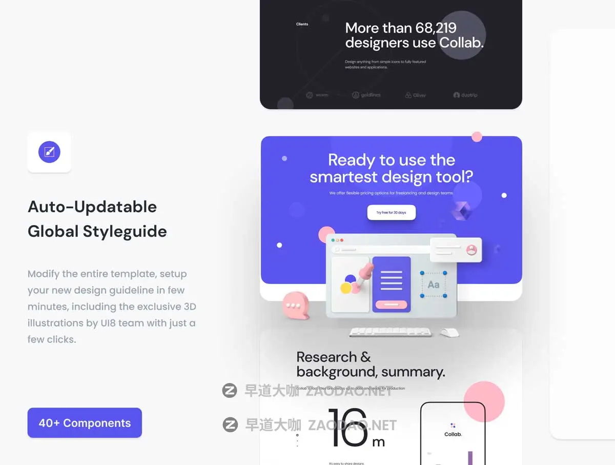 时尚响应式网站登录页面WEB UI设计Figma模板+源码Html素材 Collab — Landing Page Kit插图2 时尚响应式网站登录页面WEB UI设计Figma模板+源码Html素材 Collab — Landing Page Kit插图2