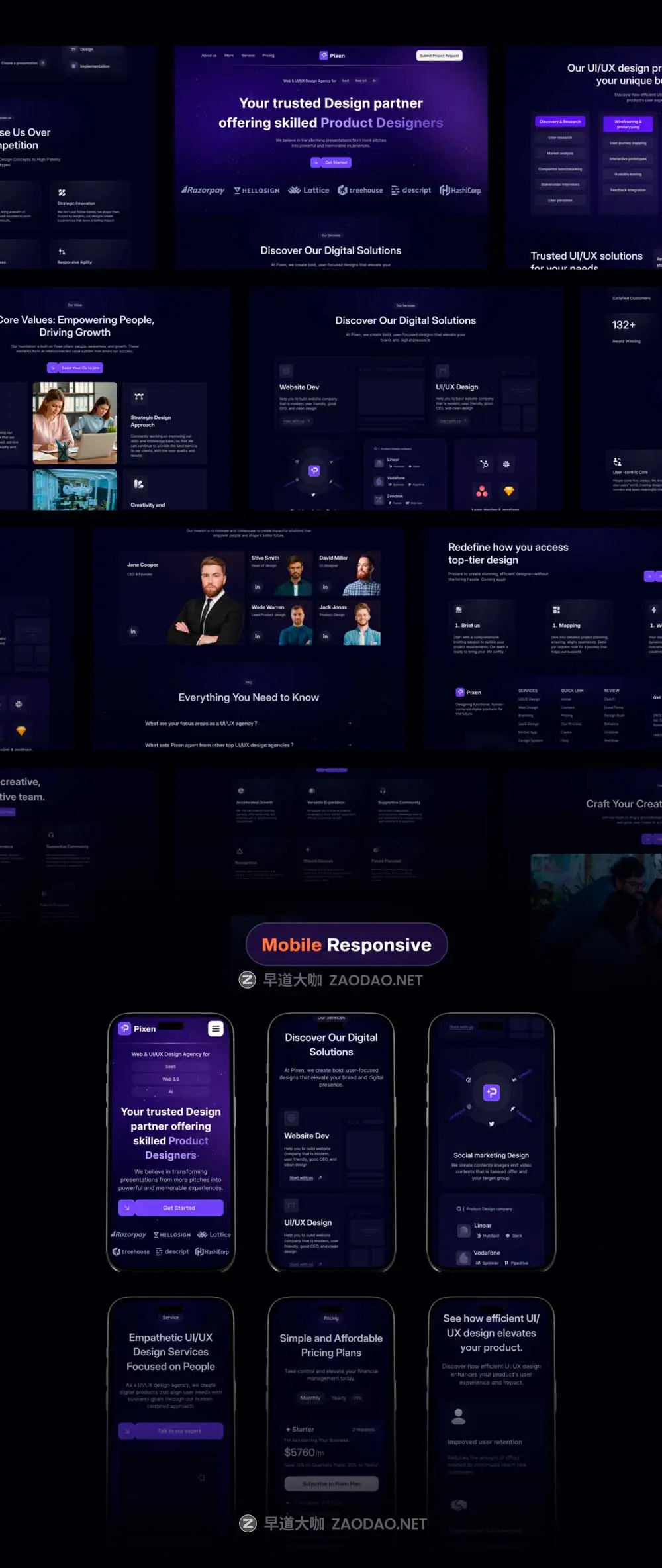 75+屏响应式暗黑系数字科技网络服务网站WEB UI界面设计Figma模板素材 Pixen – Digital Agency Website Template插图8 75+屏响应式暗黑系数字科技网络服务网站WEB UI界面设计Figma模板素材 Pixen – Digital Agency Website Template插图8