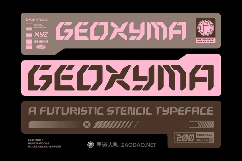 未来科幻电子竞技游戏徽标设计无衬线英文字体安装包 Geoxyma – Futuristic Stencil Font插图 未来科幻电子竞技游戏徽标设计无衬线英文字体安装包 Geoxyma – Futuristic Stencil Font插图