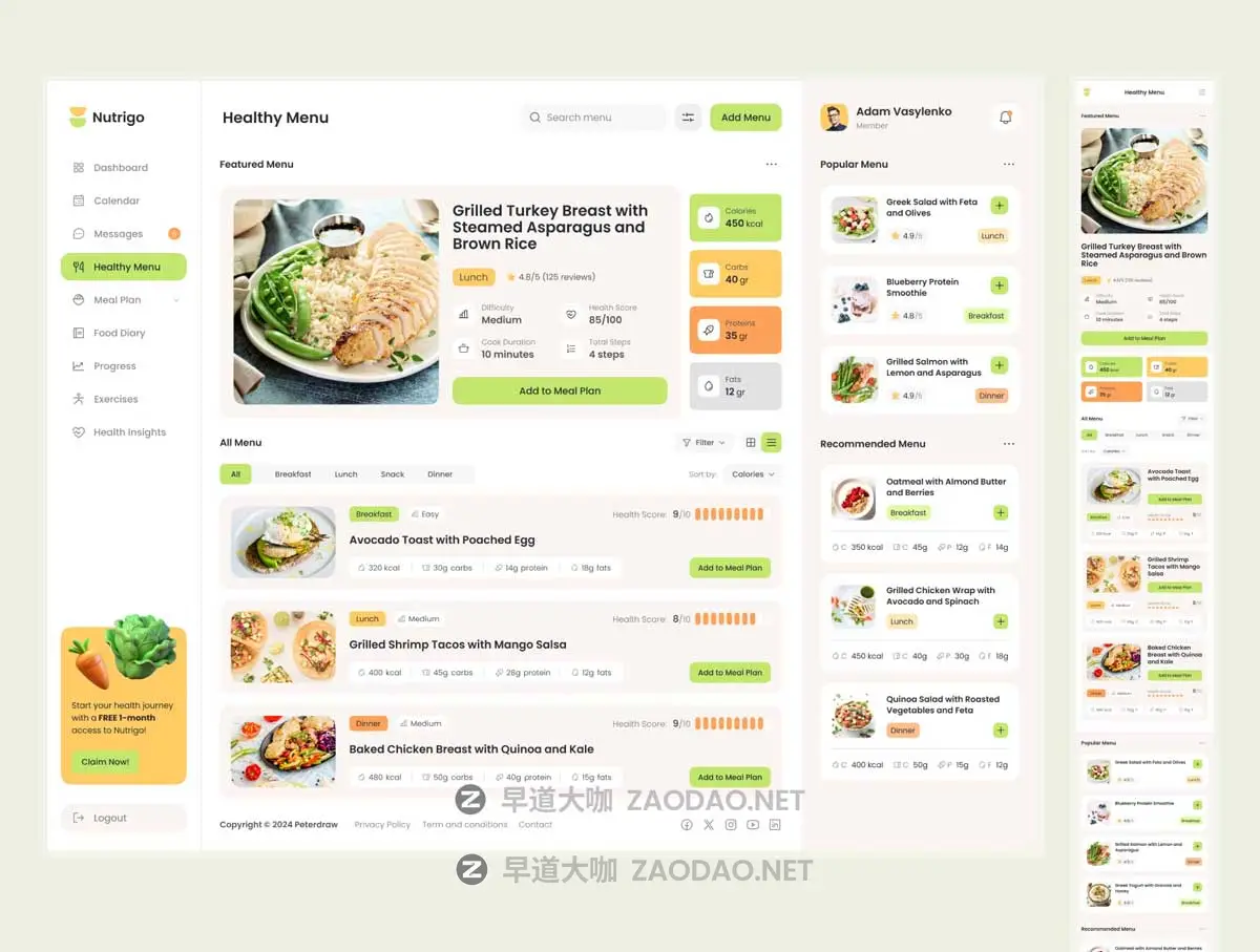 时尚响应式营养饮食膳食健康减肥计划数据仪表盘WEB UI界面设计Figma模板素材 Nutrigo – Health Nutrition and Diet Admin Dashboard插图5 时尚响应式营养饮食膳食健康减肥计划数据仪表盘WEB UI界面设计Figma模板素材 Nutrigo – Health Nutrition and Diet Admin Dashboard插图5