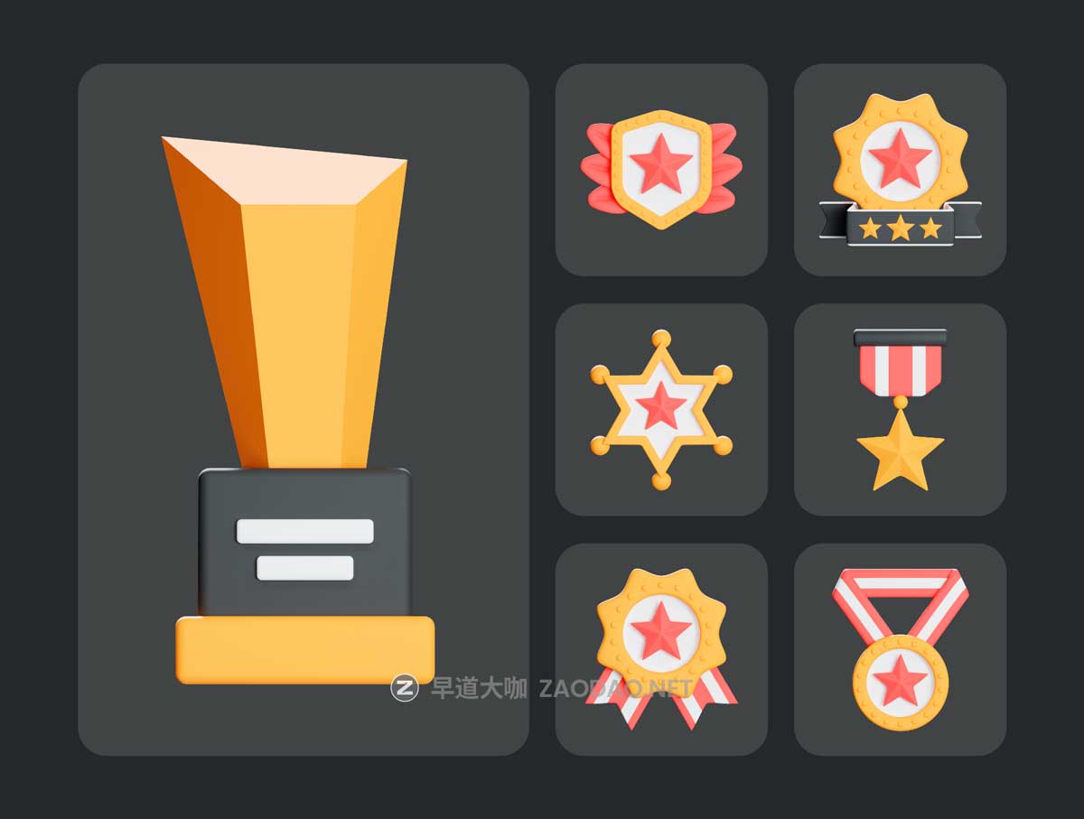 25款质感3D立体胜利徽章徽标奖杯图标Icons设计Blender/PNG格式素材 Victory Awards 3d Icon Illustration插图3