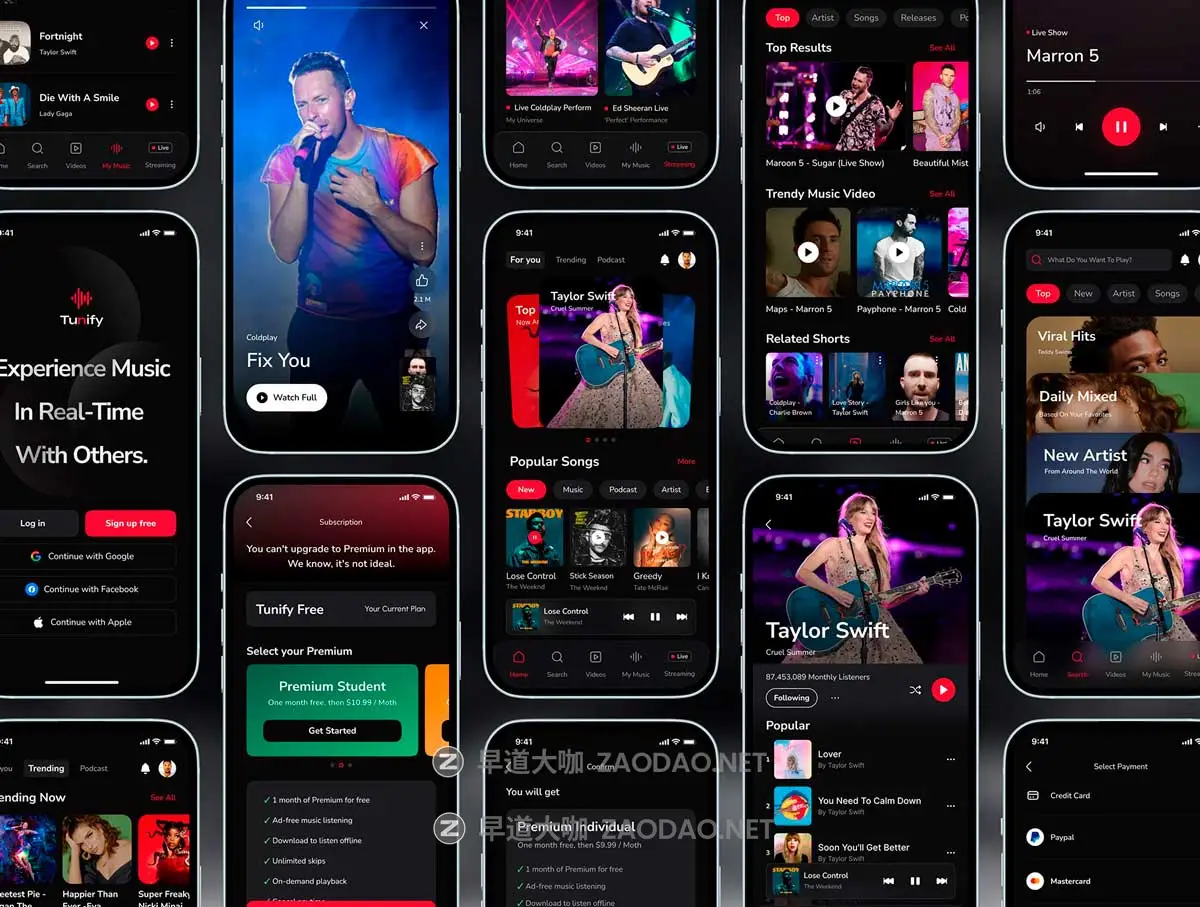 40+屏暗黑音乐流媒体播放器软件APP UI界面设计Figma模板套件素材 Music Streaming Mobile App UI Kits插图5 40+屏暗黑音乐流媒体播放器软件APP UI界面设计Figma模板套件素材 Music Streaming Mobile App UI Kits插图5