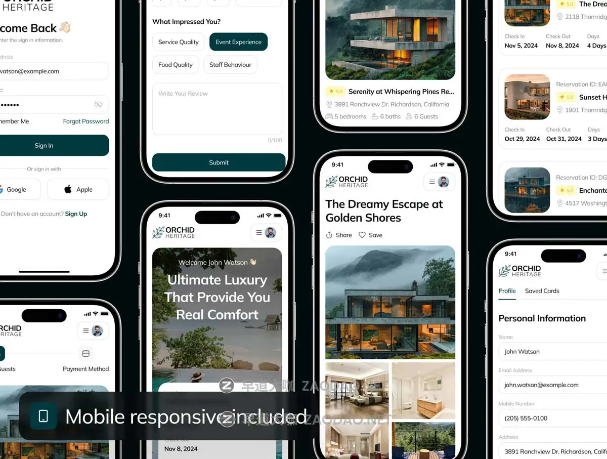 60+屏响应式酒店旅馆民宿房屋预订网站web ui界面设计figma模板套件素材 Orchid Heritage – Hotel Booking Website UI Kit插图5 60+屏响应式酒店旅馆民宿房屋预订网站web ui界面设计figma模板套件素材 Orchid Heritage – Hotel Booking Website UI Kit插图5