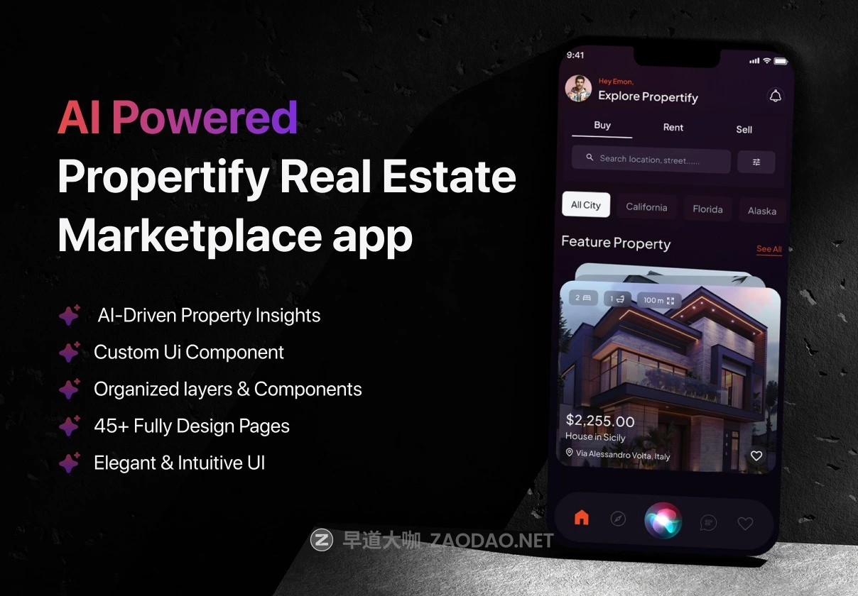 45+屏高级双配色Ai智能房地产房屋出售租赁软件APP UI界面设计Figma模板 Ai Powered Propertify Real Estate Marketplace App UI Kit插图 45+屏高级双配色Ai智能房地产房屋出售租赁软件APP UI界面设计Figma模板 Ai Powered Propertify Real Estate Marketplace App UI Kit插图