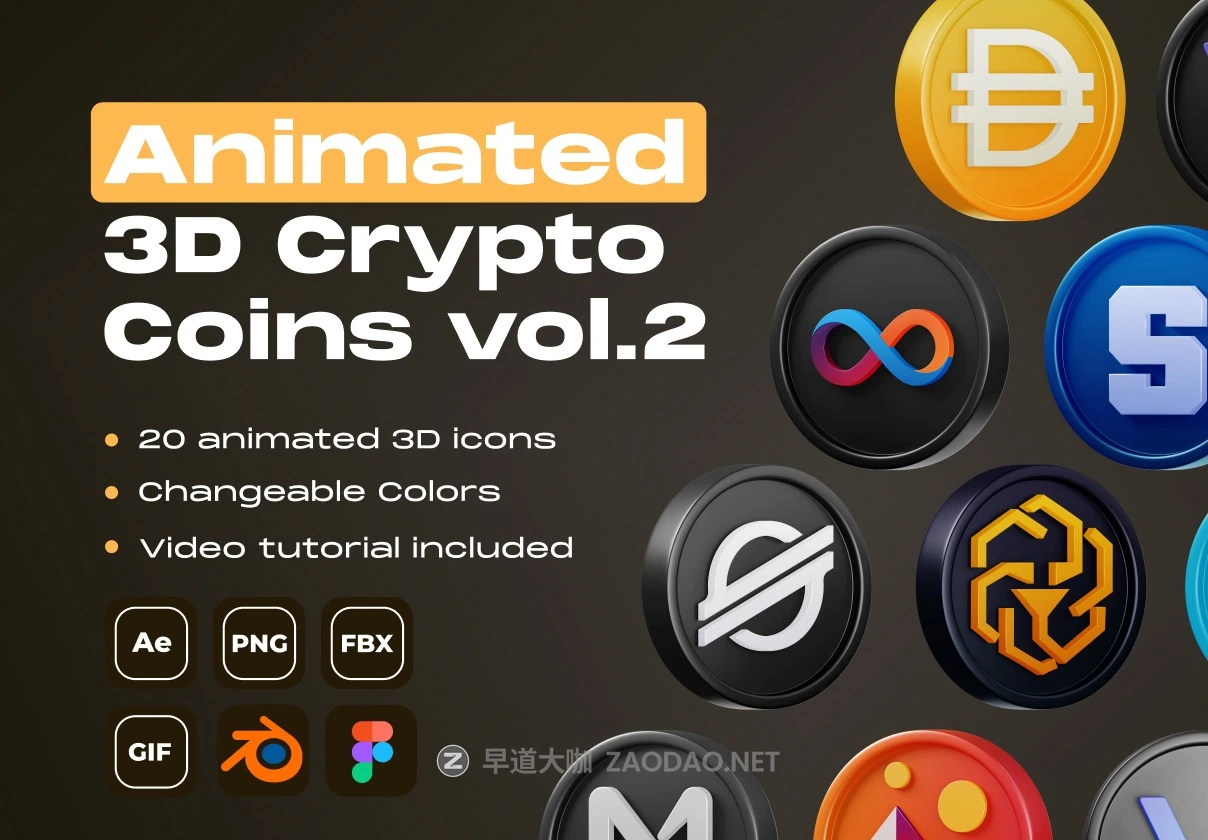 20款创意质感金融科技加密货币3D图标设计Blender/Figma/AE动画素材包 Animated Crypto Coins vol.2插图 20款创意质感金融科技加密货币3D图标设计Blender/Figma/AE动画素材包 Animated Crypto Coins vol.2插图