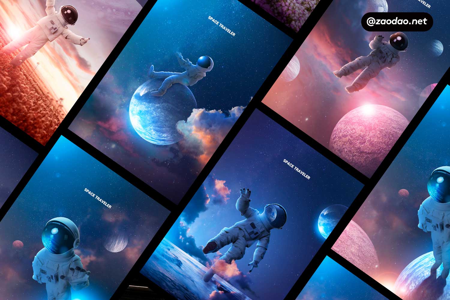 16款未来科幻太空宇宙行星宇航员主视觉KV海报设计PSD模板素材源文件 Astronaut In Space Sale Poster Template插图