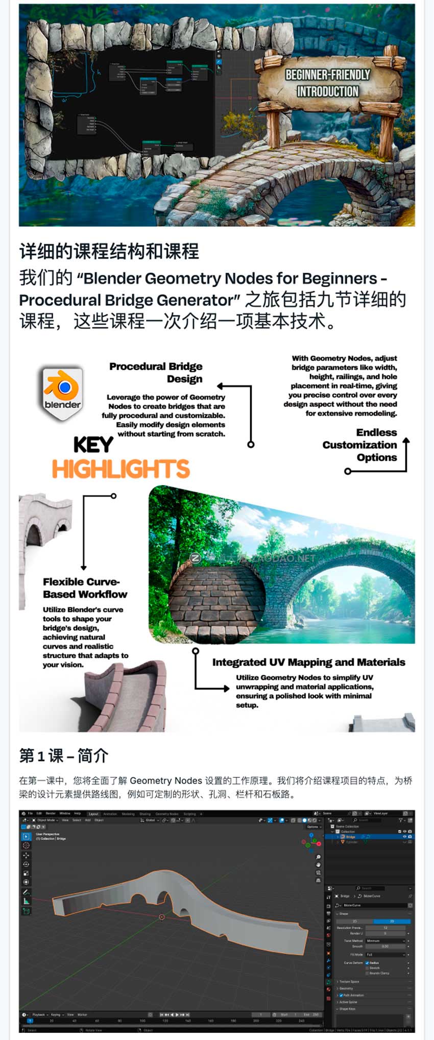 Blender利用几何节点创建3D桥梁模型视频教程 中英文字幕 Blender Geometry Nodes – Procedural Bridge Generator插图6