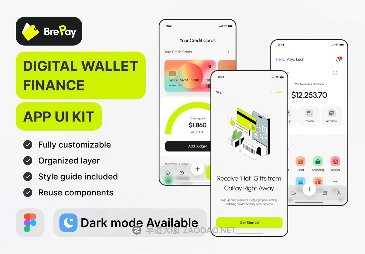 135+屏双配色金融科技财务管理理财电子钱包APP UI界面设计Figma模板套件 BrePay – Digital Wallet Finance App UI Kit插图 135+屏双配色金融科技财务管理理财电子钱包APP UI界面设计Figma模板套件 BrePay – Digital Wallet Finance App UI Kit插图