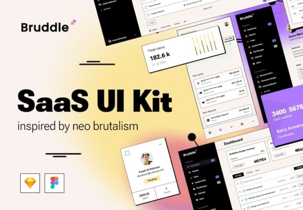360+屏新野蛮主义SaaS电商服务仪表盘用户界面WEB UI设计模板Figma/Sketch格式素材 Bruddle – Neo brutalism UI kit for SaaS Dashboards