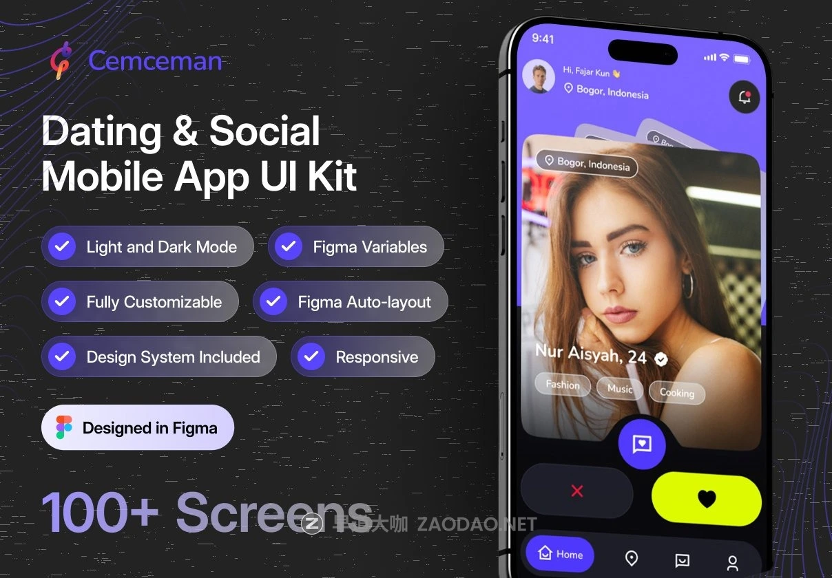 100+屏双配色时尚约会交友社交流媒体APP UI界面设计Figma模板套件 Cemceman – Dating & Social Mobile App UI Kit插图 100+屏双配色时尚约会交友社交流媒体APP UI界面设计Figma模板套件 Cemceman – Dating & Social Mobile App UI Kit插图