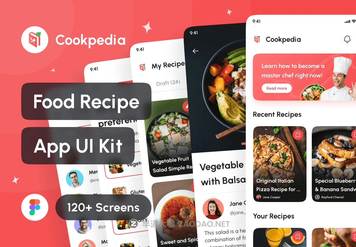120+屏双配色食谱美食食物烹饪教学软件APP UI界面设计Figma模板套件 Cookpedia – Food Recipe App UI Kit插图 120+屏双配色食谱美食食物烹饪教学软件APP UI界面设计Figma模板套件 Cookpedia – Food Recipe App UI Kit插图