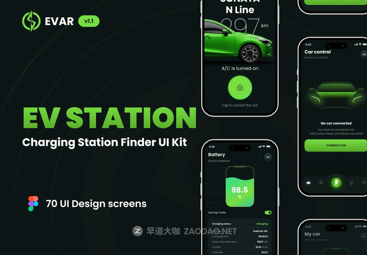 70屏暗黑风电动车汽车共享充电桩充电站APP软件UI界面设计Figma模板套件 EVAR – EV Control & Charging UI Kit插图 70屏暗黑风电动车汽车共享充电桩充电站APP软件UI界面设计Figma模板套件 EVAR – EV Control & Charging UI Kit插图