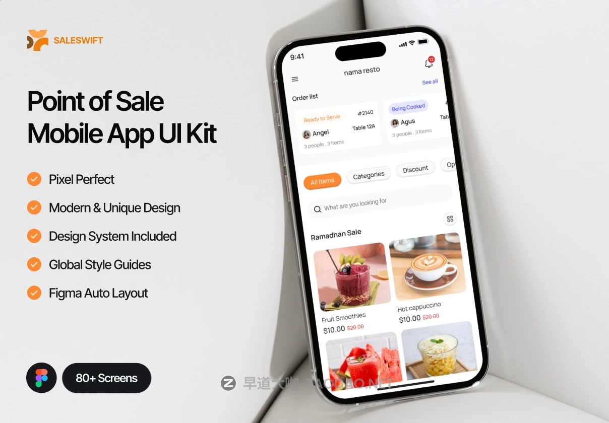 80+屏时尚现代餐厅美食预订外卖送餐软件APP UI界面设计Figma模板套件 SALESWIFT – Point of Sale (POS) UI Kit插图 80+屏时尚现代餐厅美食预订外卖送餐软件APP UI界面设计Figma模板套件 SALESWIFT – Point of Sale (POS) UI Kit插图
