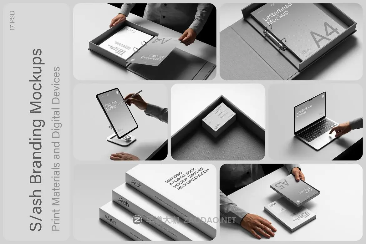 17款高级灰色调书籍文件夹名片iPad平板MacBook电脑iPhone手机VI设计展示PS贴图样机模板 Slash Branding Mockups Kit插图 17款高级灰色调书籍文件夹名片iPad平板MacBook电脑iPhone手机VI设计展示PS贴图样机模板 Slash Branding Mockups Kit插图