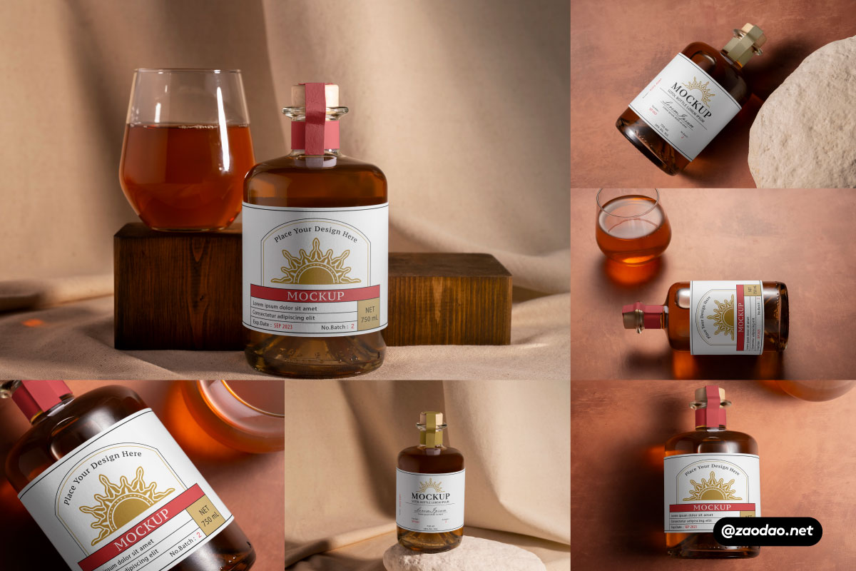 时尚国外红酒葡萄酒玻璃酒瓶标签贴纸设计展示效果图PSD样机MOCKUP模板素材 Sotol Bottle Mockup Vol 1插图