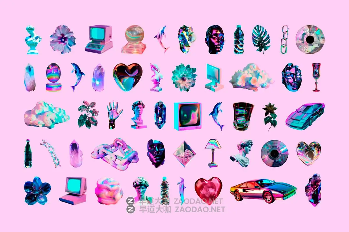 480+款超现实欧美赛博朋克蒸汽波雕像物品3D背景复古拼体剪贴画设计素材 Vaporwave Collage Kit插图2 480+款超现实欧美赛博朋克蒸汽波雕像物品3D背景复古拼体剪贴画设计素材 Vaporwave Collage Kit插图2