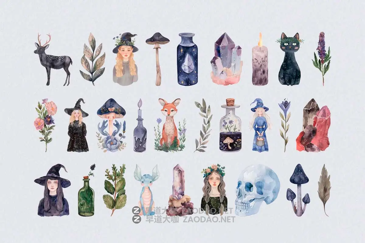 创意趣味神秘万圣节魔法女巫水晶水彩绘画手绘插图插画PNG免抠图片素材 Witchcraft: Watercolor Graphics Collection插图1 创意趣味神秘万圣节魔法女巫水晶水彩绘画手绘插图插画PNG免抠图片素材 Witchcraft: Watercolor Graphics Collection插图1