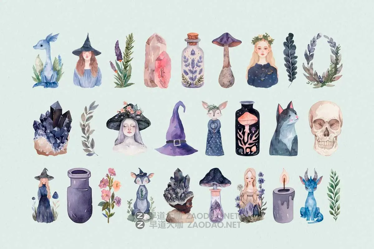 创意趣味神秘万圣节魔法女巫水晶水彩绘画手绘插图插画PNG免抠图片素材 Witchcraft: Watercolor Graphics Collection插图12 创意趣味神秘万圣节魔法女巫水晶水彩绘画手绘插图插画PNG免抠图片素材 Witchcraft: Watercolor Graphics Collection插图12