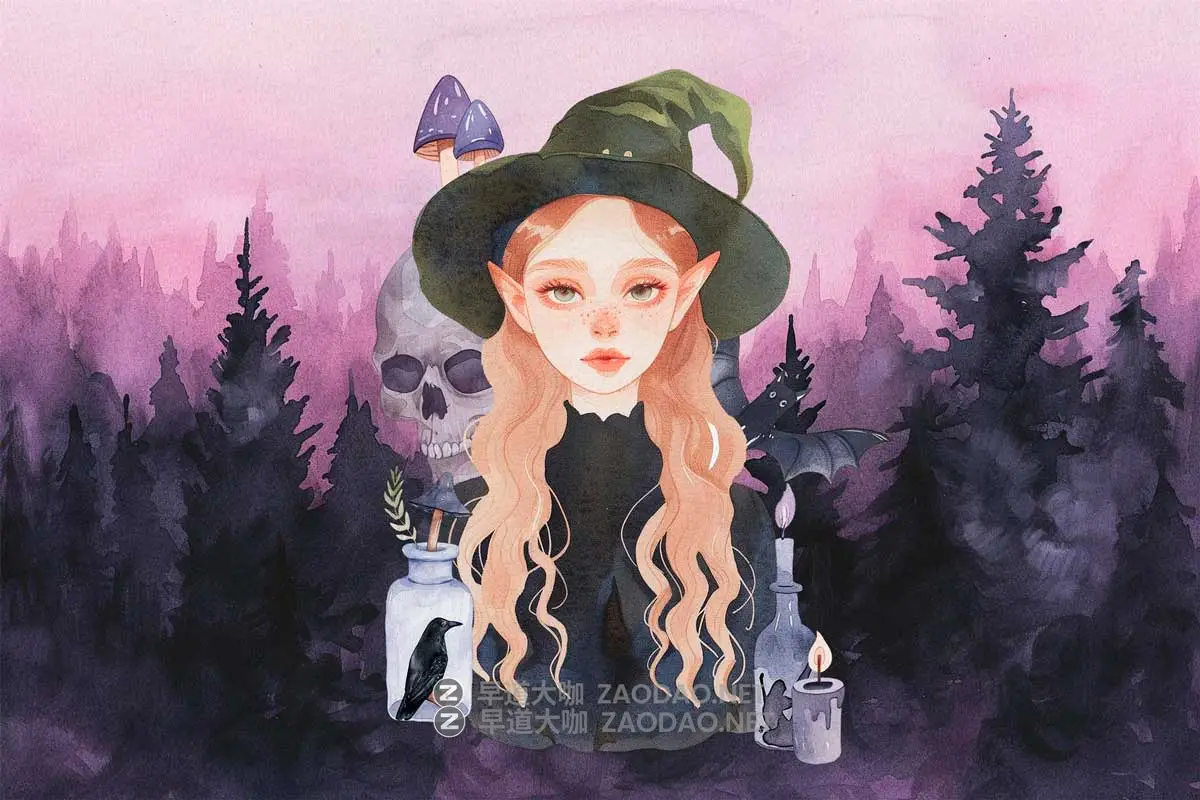 创意趣味神秘万圣节魔法女巫水晶水彩绘画手绘插图插画PNG免抠图片素材 Witchcraft: Watercolor Graphics Collection插图5 创意趣味神秘万圣节魔法女巫水晶水彩绘画手绘插图插画PNG免抠图片素材 Witchcraft: Watercolor Graphics Collection插图5