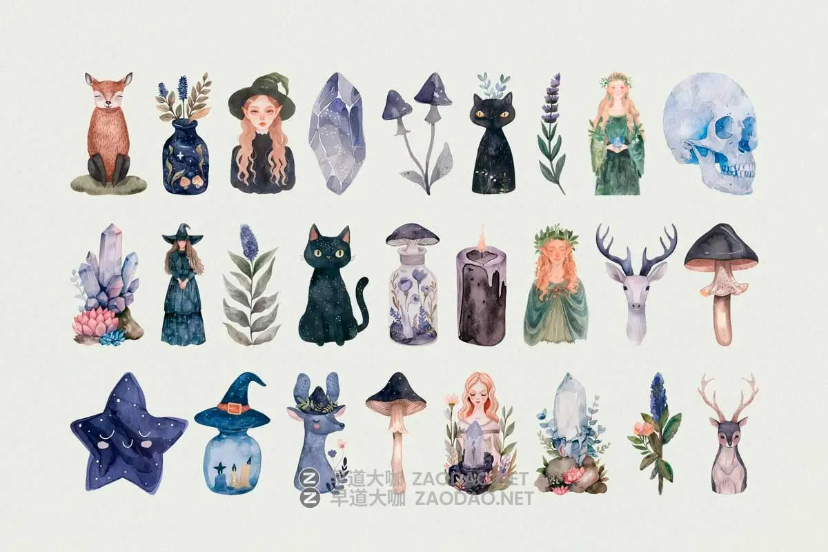 创意趣味神秘万圣节魔法女巫水晶水彩绘画手绘插图插画PNG免抠图片素材 Witchcraft: Watercolor Graphics Collection插图7 创意趣味神秘万圣节魔法女巫水晶水彩绘画手绘插图插画PNG免抠图片素材 Witchcraft: Watercolor Graphics Collection插图7
