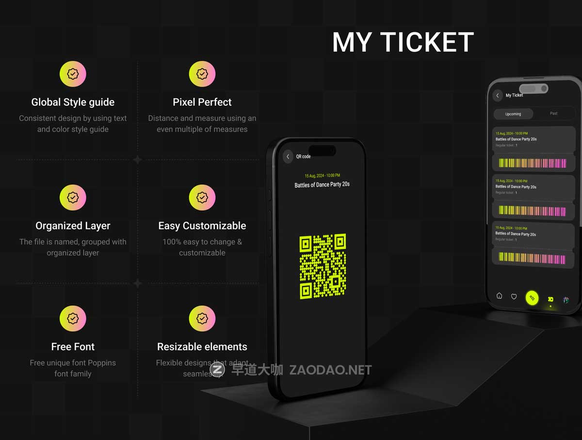 70+屏暗黑系活动音乐电影票AI智能聊天预订购买APP UI界面设计Figma模板套件 Eventoo- The AI-Powered Event Booking App UI Kit插图1