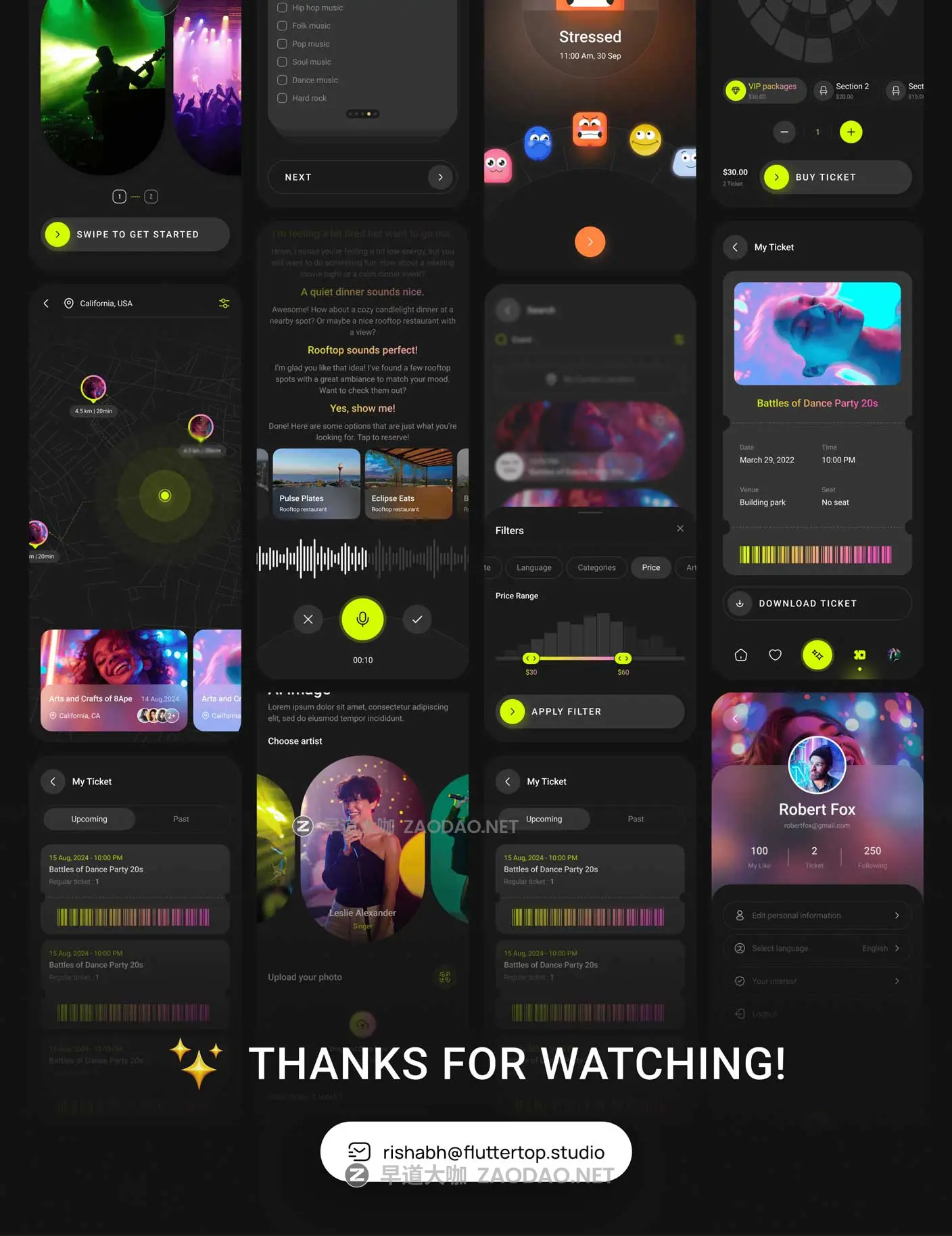 70+屏暗黑系活动音乐电影票AI智能聊天预订购买APP UI界面设计Figma模板套件 Eventoo- The AI-Powered Event Booking App UI Kit插图8 70+屏暗黑系活动音乐电影票AI智能聊天预订购买APP UI界面设计Figma模板套件 Eventoo- The AI-Powered Event Booking App UI Kit插图8