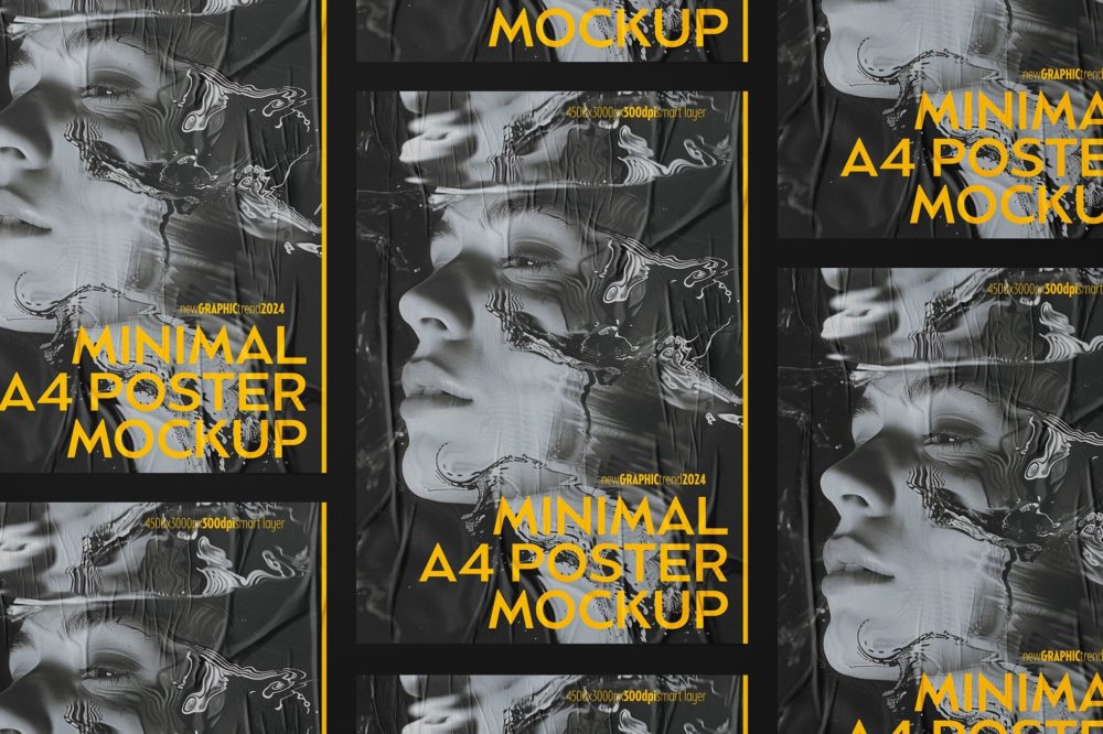 复古街头墙面褶皱贴纸海报广告牌设计PS贴图样机 Minimal A4 Poster Mockup Scene插图