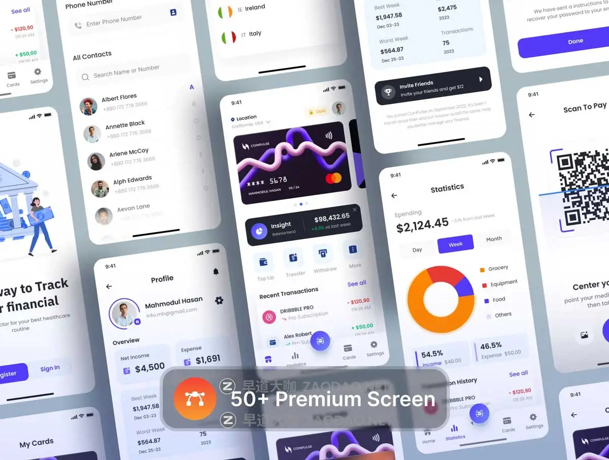 56+屏高级金融科技财务管理理财电子钱包APP UI界面设计Figma模板素材 Premium Fintech Mobile App插图4 56+屏高级金融科技财务管理理财电子钱包APP UI界面设计Figma模板素材 Premium Fintech Mobile App插图4