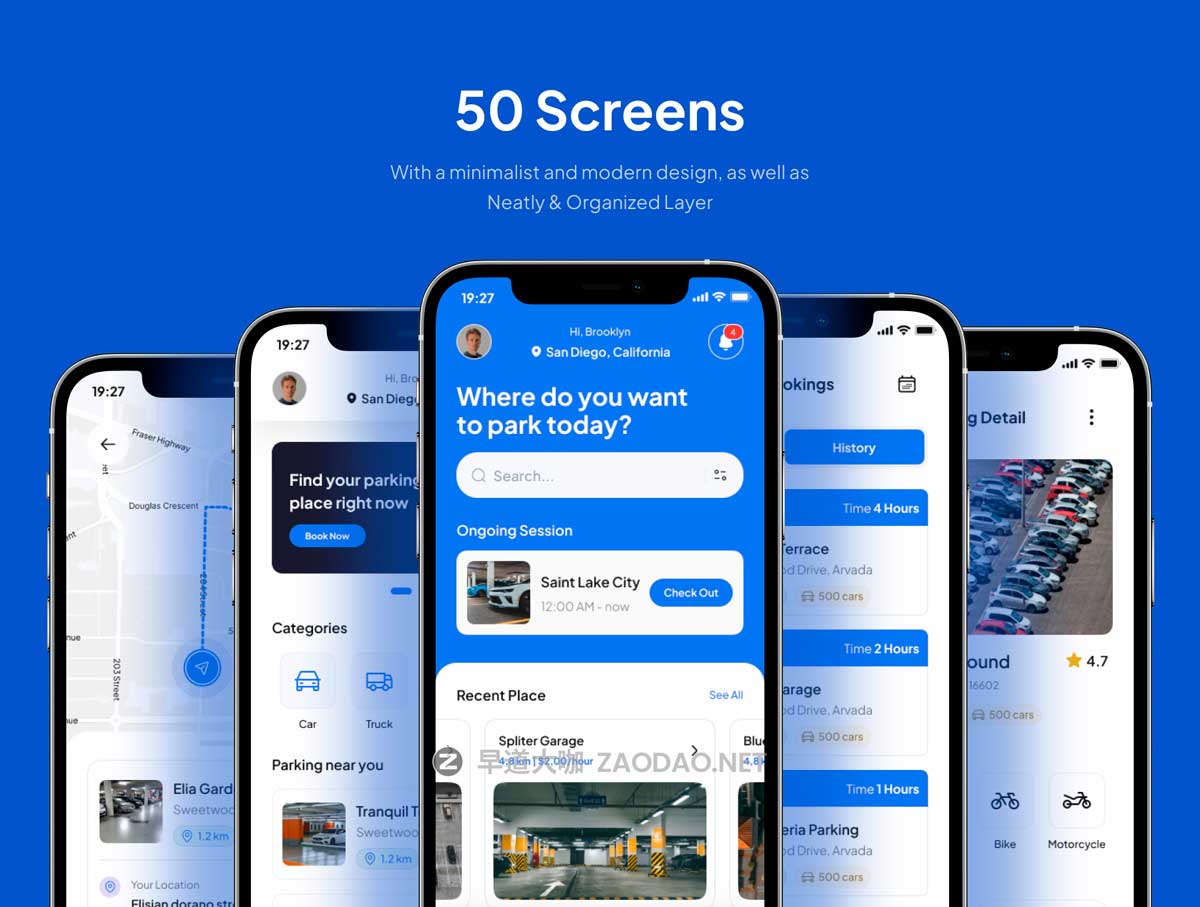 50屏现代极简停车位在线预订APP软件UI界面设计Figma模板套件素材 Sparkly – Parking Space Booking Mobile App UI Kit插图2 50屏现代极简停车位在线预订APP软件UI界面设计Figma模板套件素材 Sparkly – Parking Space Booking Mobile App UI Kit插图2
