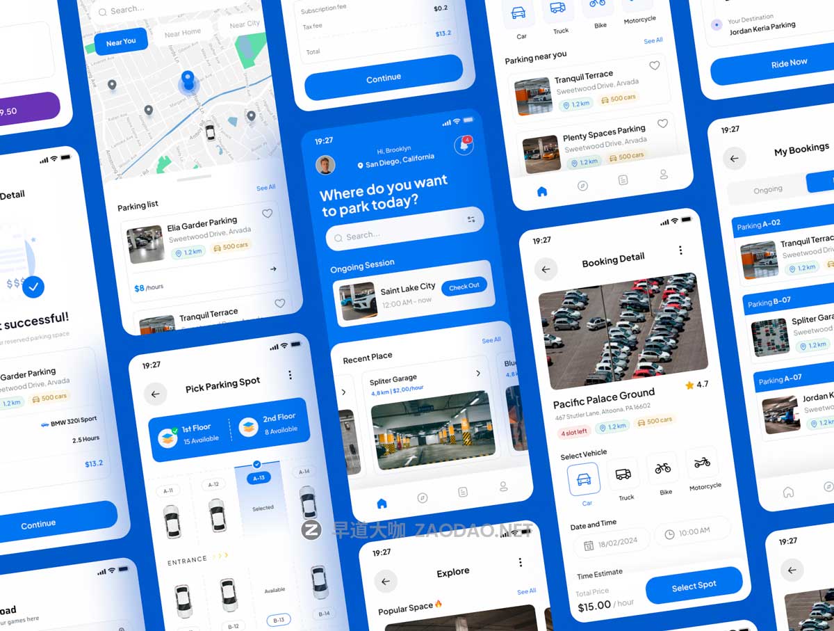 50屏现代极简停车位在线预订APP软件UI界面设计Figma模板套件素材 Sparkly – Parking Space Booking Mobile App UI Kit插图4 50屏现代极简停车位在线预订APP软件UI界面设计Figma模板套件素材 Sparkly – Parking Space Booking Mobile App UI Kit插图4