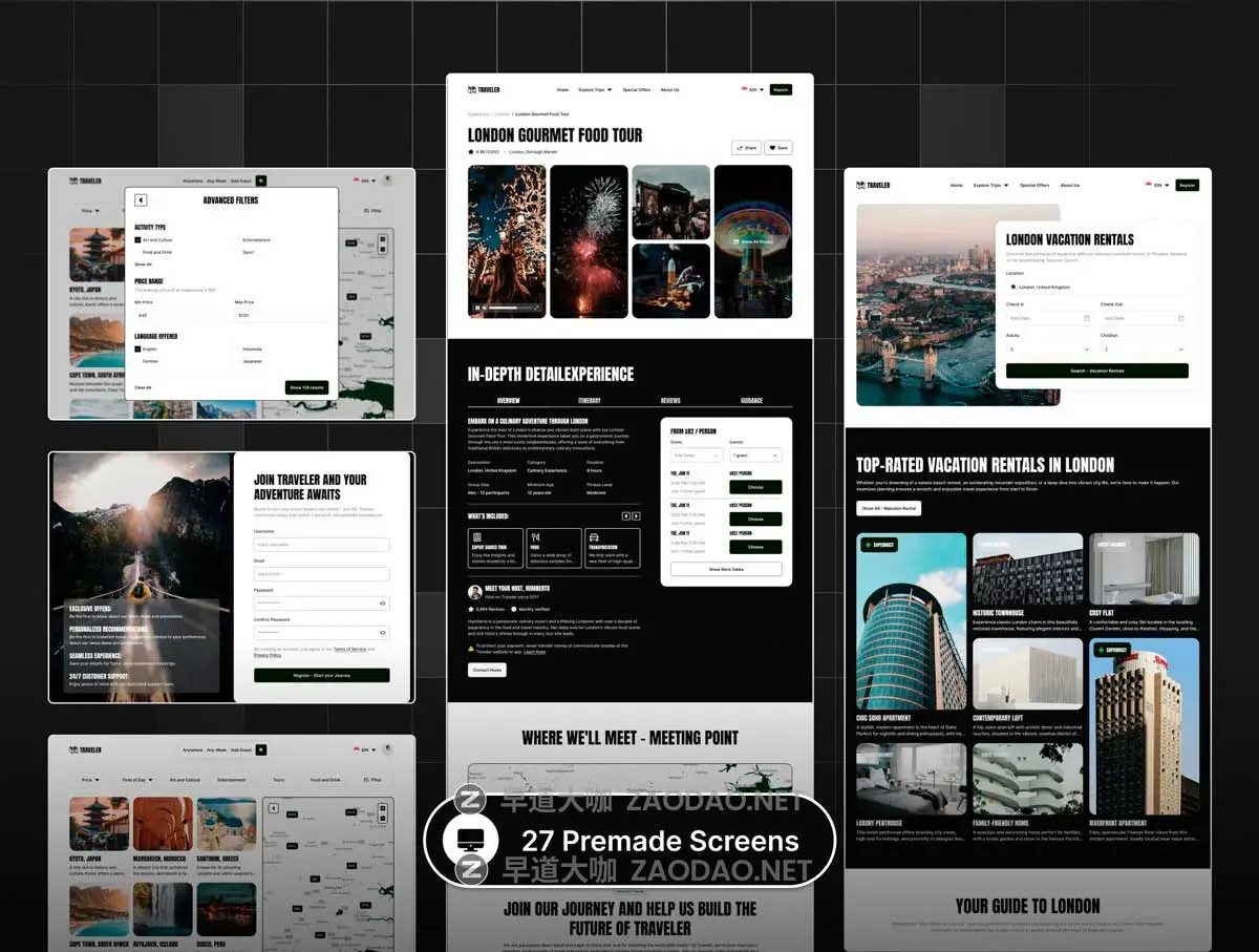 27屏高级响应式旅行社景点线路规划酒店预订网站WEB UI界面设计Figma模板 Traveler – Travel Agency Website插图4 27屏高级响应式旅行社景点线路规划酒店预订网站WEB UI界面设计Figma模板 Traveler – Travel Agency Website插图4