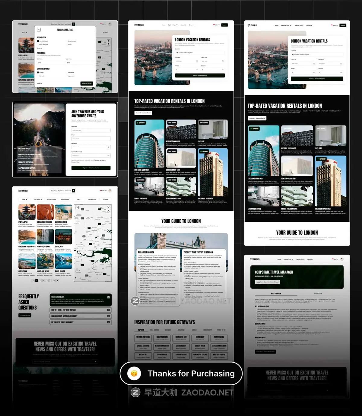 27屏高级响应式旅行社景点线路规划酒店预订网站WEB UI界面设计Figma模板 Traveler – Travel Agency Website插图6 27屏高级响应式旅行社景点线路规划酒店预订网站WEB UI界面设计Figma模板 Traveler – Travel Agency Website插图6
