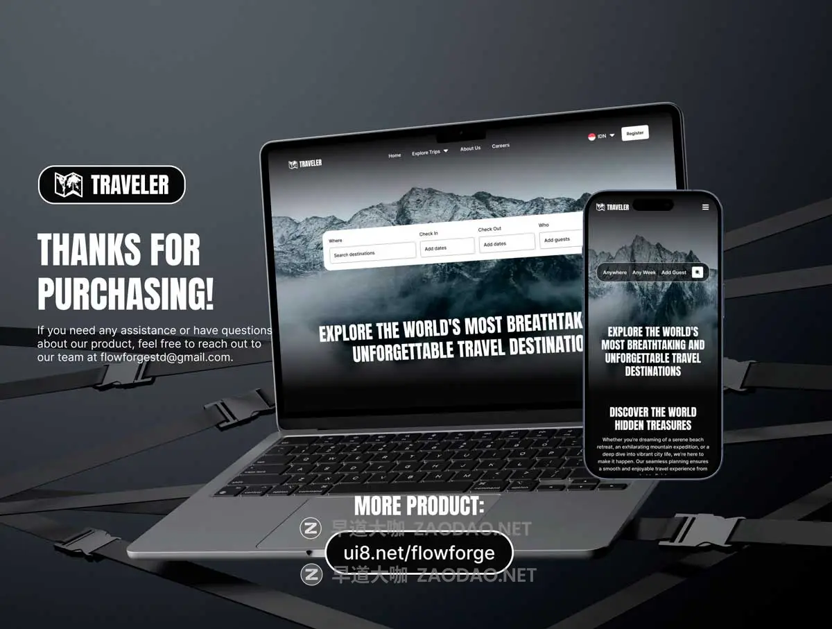 27屏高级响应式旅行社景点线路规划酒店预订网站WEB UI界面设计Figma模板 Traveler – Travel Agency Website插图1 27屏高级响应式旅行社景点线路规划酒店预订网站WEB UI界面设计Figma模板 Traveler – Travel Agency Website插图1