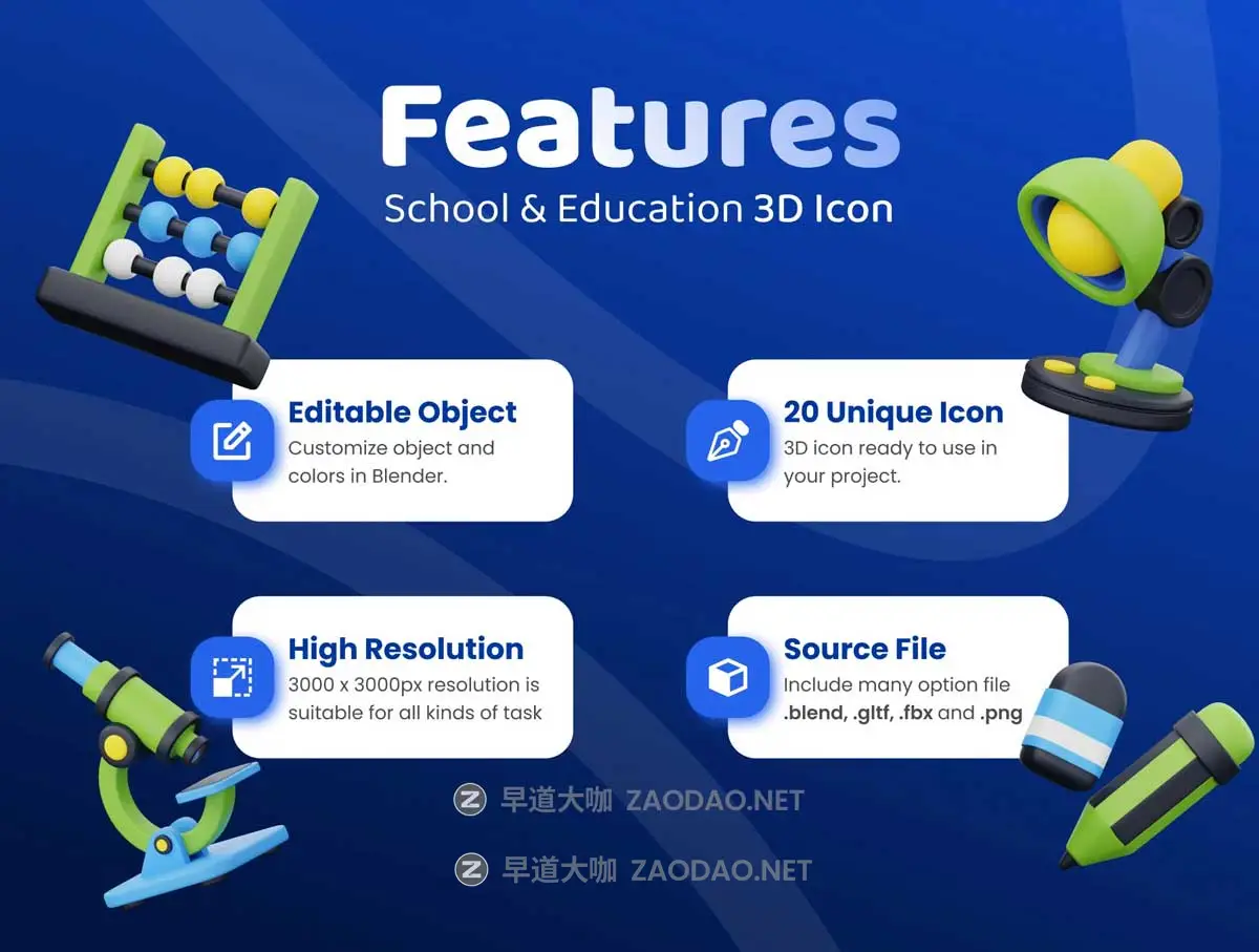 20款独特卡通儿童科学教育学习教学3D插图图标Icons设计Blender/PNG格式素材 School & Education 3D Icon Set插图1 20款独特卡通儿童科学教育学习教学3D插图图标Icons设计Blender/PNG格式素材 School & Education 3D Icon Set插图1