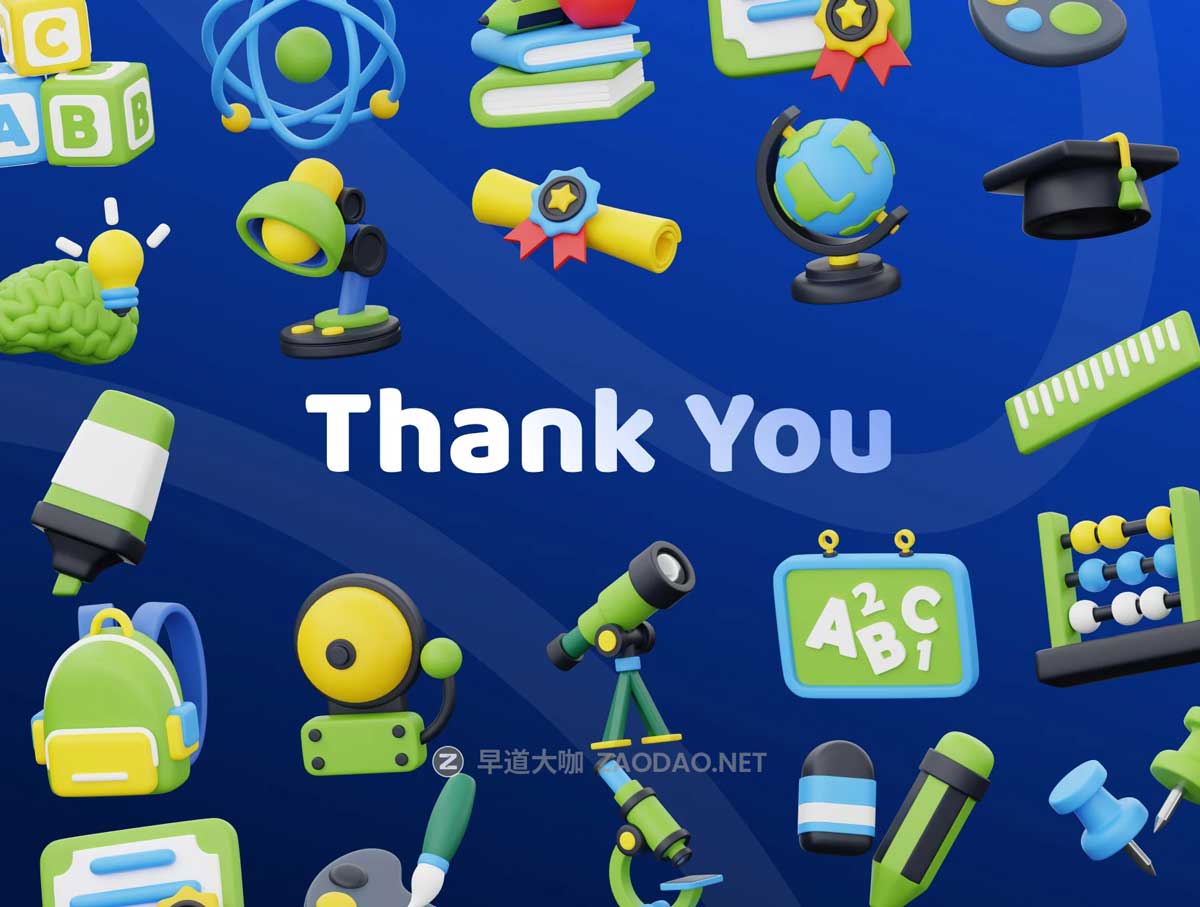 20款独特卡通儿童科学教育学习教学3D插图图标Icons设计Blender/PNG格式素材 School & Education 3D Icon Set插图5