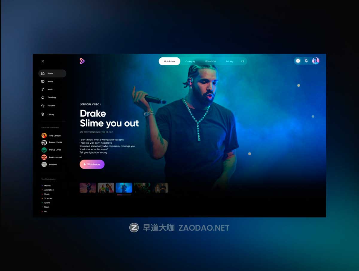 16屏暗黑系在线电影电视剧流媒体音乐网站WEB UI界面设计Figma模板素材 Video streaming web插图1