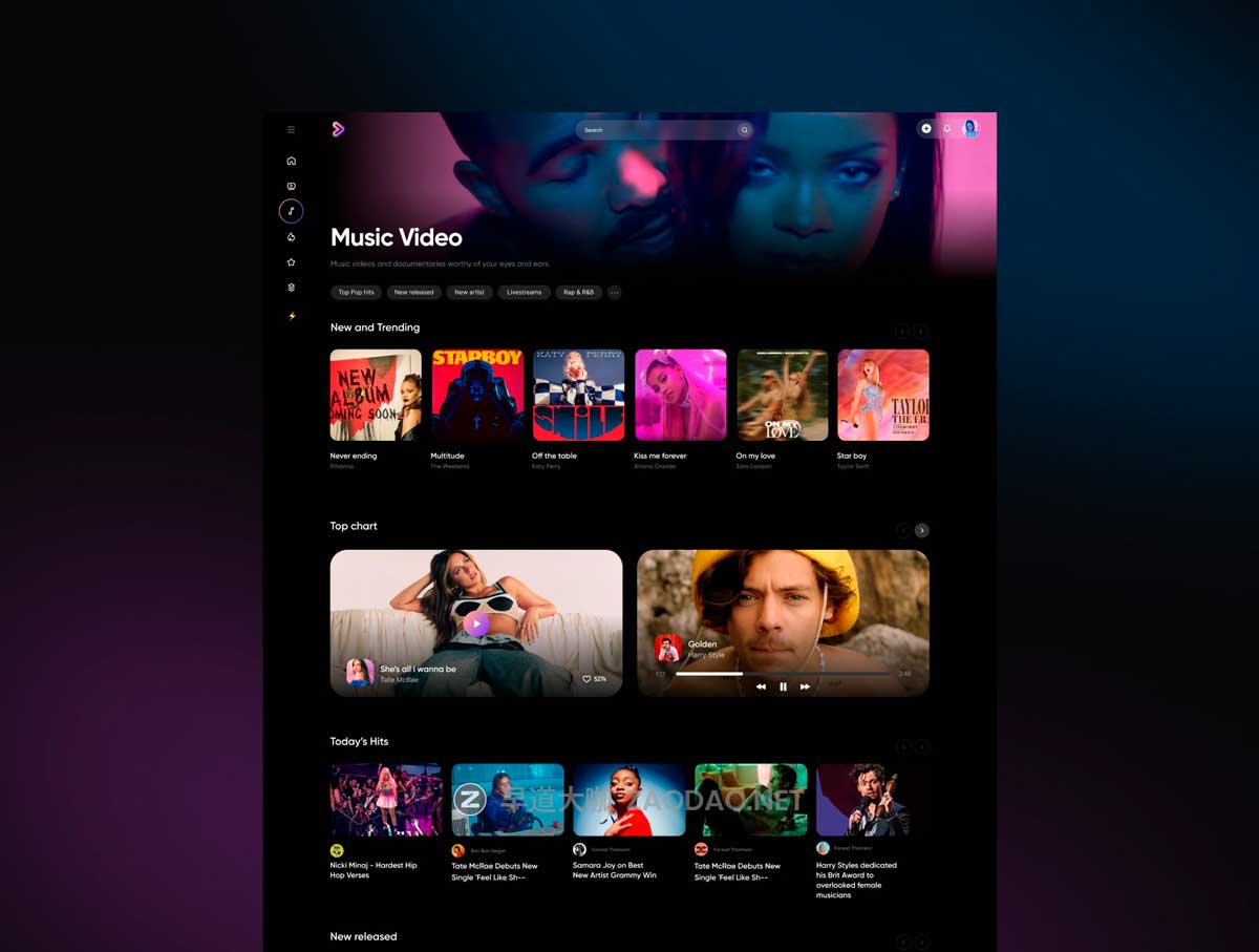 16屏暗黑系在线电影电视剧流媒体音乐网站WEB UI界面设计Figma模板素材 Video streaming web插图2