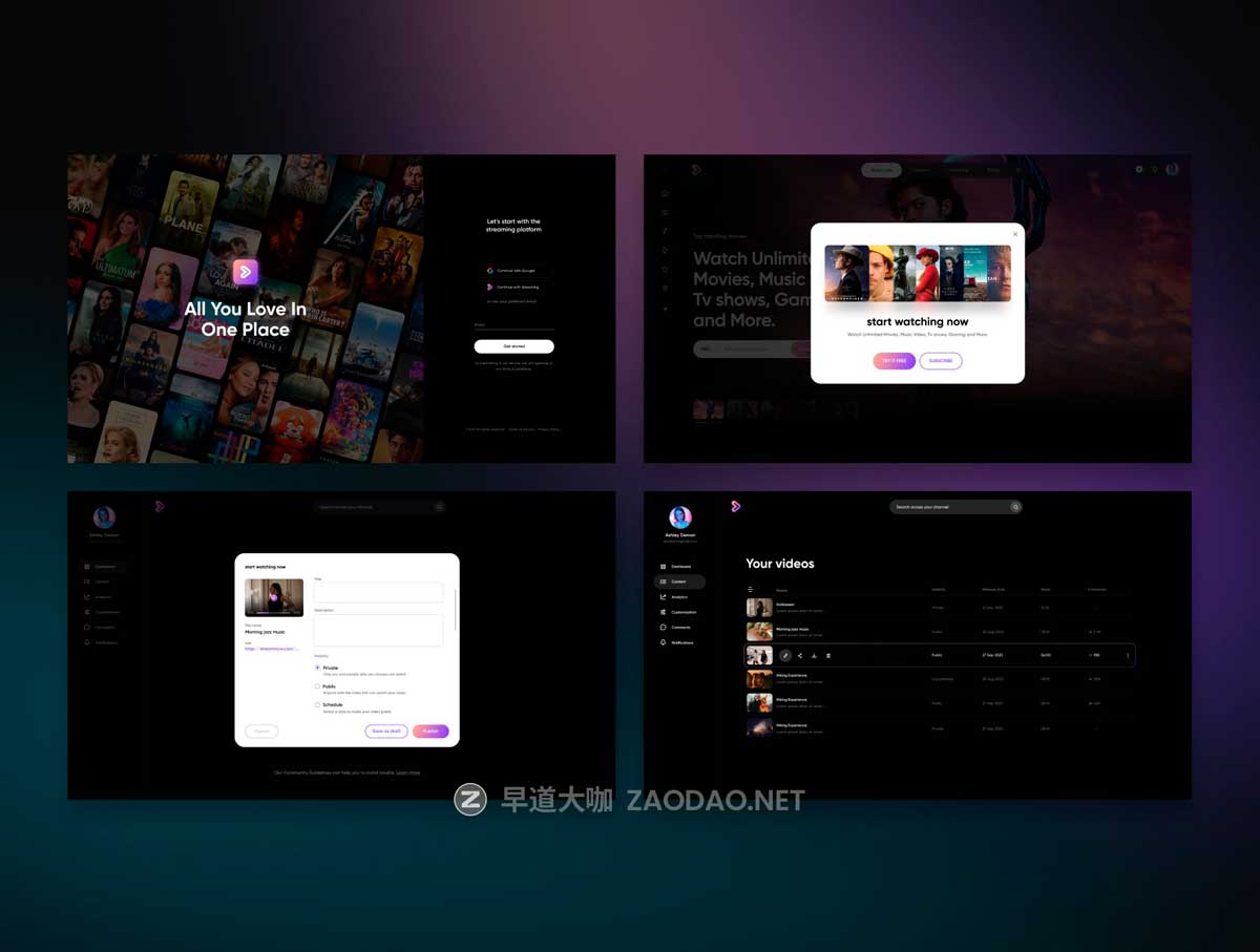 16屏暗黑系在线电影电视剧流媒体音乐网站WEB UI界面设计Figma模板素材 Video streaming web插图4