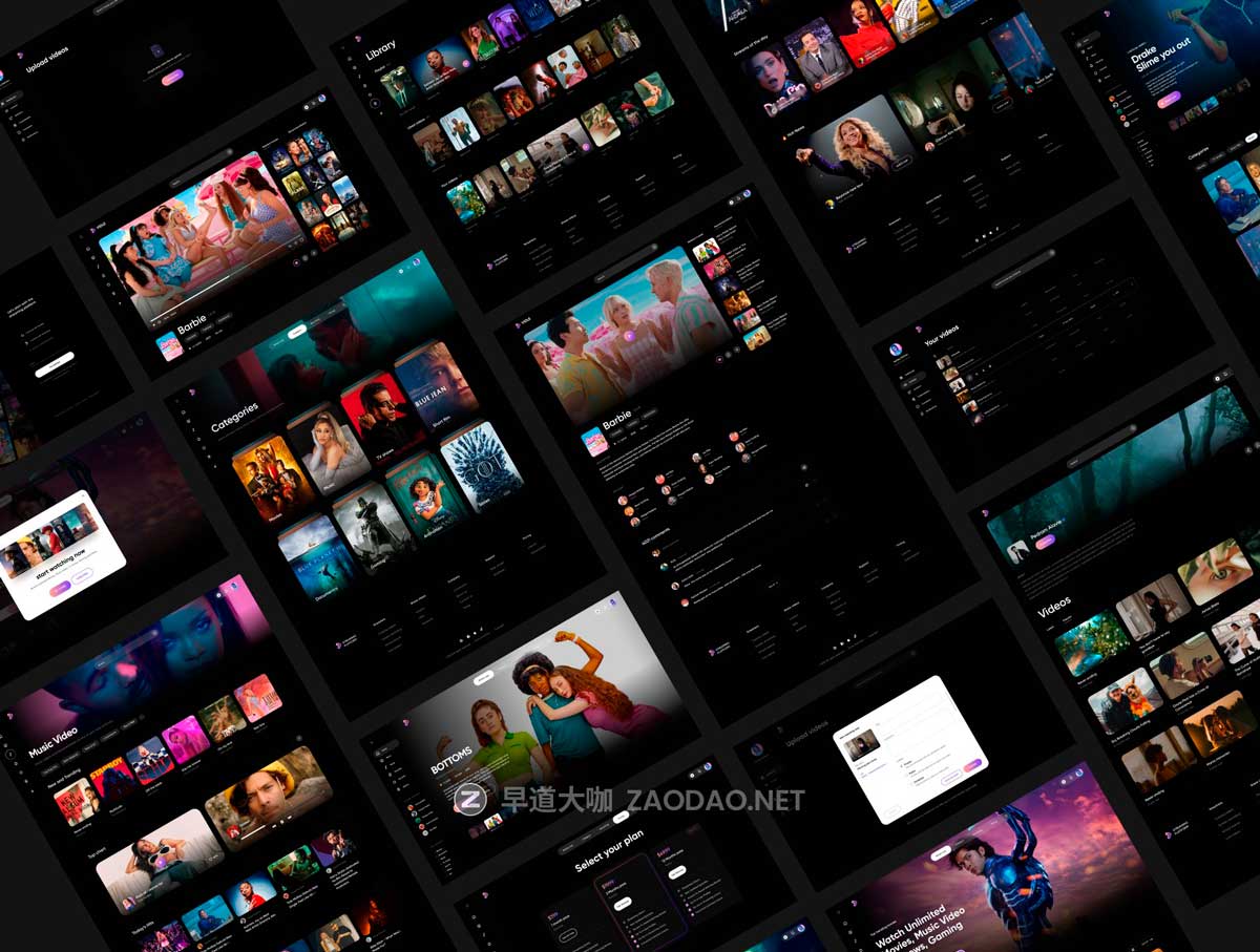 16屏暗黑系在线电影电视剧流媒体音乐网站WEB UI界面设计Figma模板素材 Video streaming web插图5