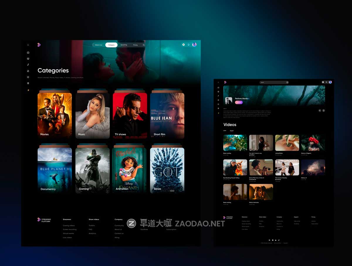 16屏暗黑系在线电影电视剧流媒体音乐网站WEB UI界面设计Figma模板素材 Video streaming web插图7