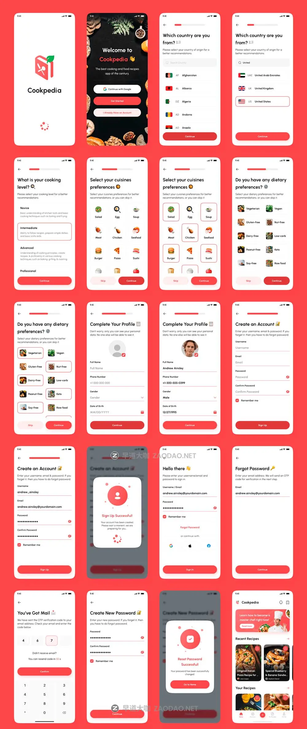 120+屏双配色食谱美食食物烹饪教学软件APP UI界面设计Figma模板套件 Cookpedia – Food Recipe App UI Kit插图9 120+屏双配色食谱美食食物烹饪教学软件APP UI界面设计Figma模板套件 Cookpedia – Food Recipe App UI Kit插图9