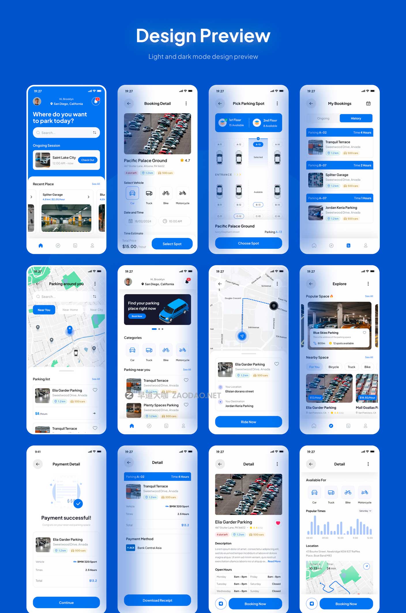 50屏现代极简停车位在线预订APP软件UI界面设计Figma模板套件素材 Sparkly – Parking Space Booking Mobile App UI Kit插图6 50屏现代极简停车位在线预订APP软件UI界面设计Figma模板套件素材 Sparkly – Parking Space Booking Mobile App UI Kit插图6